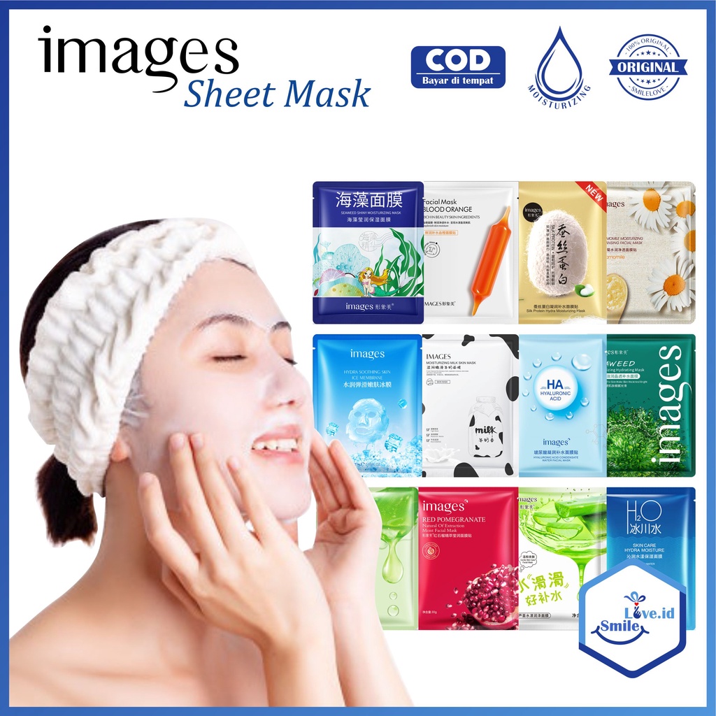 Bisa COD MIDYEAR SALE Smilelove IMAGES Sheet Mask MURAH Facial Mask Original Seaweed Milk Aloevera Honey Blueberry Promo