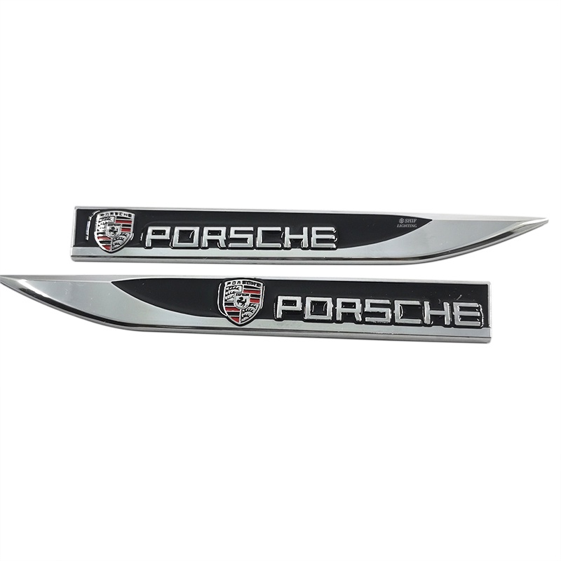 2pcs Stiker Emblem Logo Porsche Bahan Metal Untuk Dekorasi Mobil