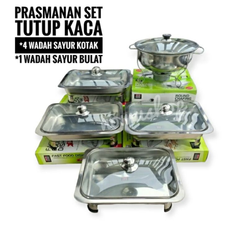 prasmanan fastfood wadah sayur set tutup kaca wadah saji