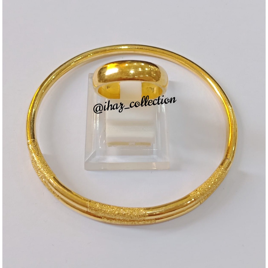 Gelang Lilit Kabel Pasir Set Cincin Tunangan Polos Lapis Mas Penang