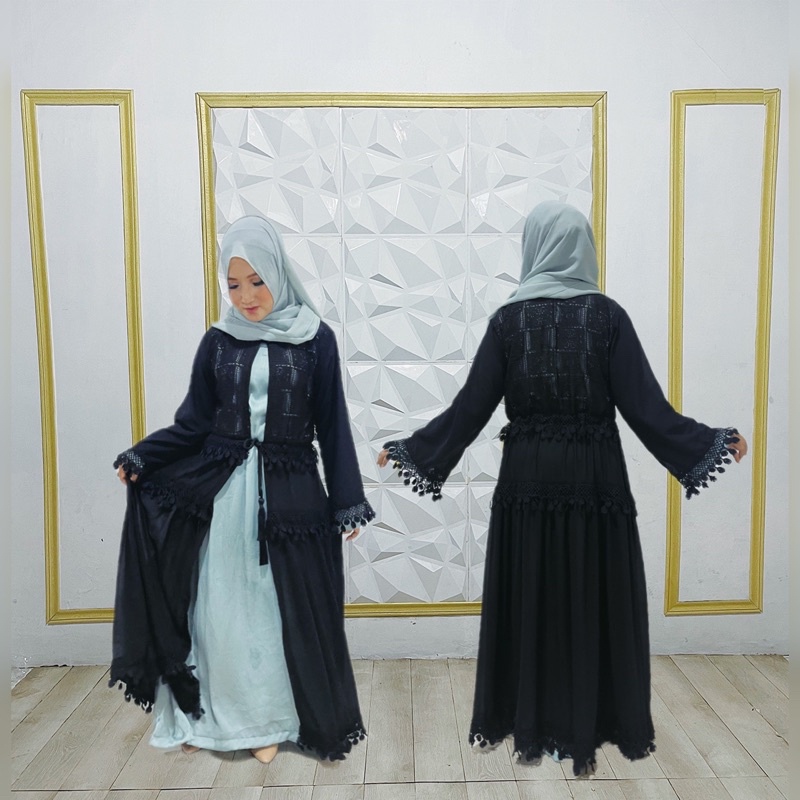 abaya outer brukat_outer rumbai_outer sifon_abaya hitam