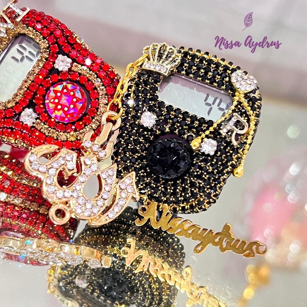 Nisa Aydrus - LED ALARM Swarovski Black C Gold Lafadz Allah Love Rumbai Inisial