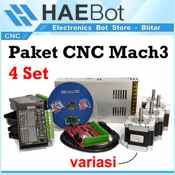 [HAEBOT] Paket CNC Mach3 USB 4 Set TB6600 Nema 23 1.26Nm 54mm Stepper PSU Bitsensor Router Engraver 