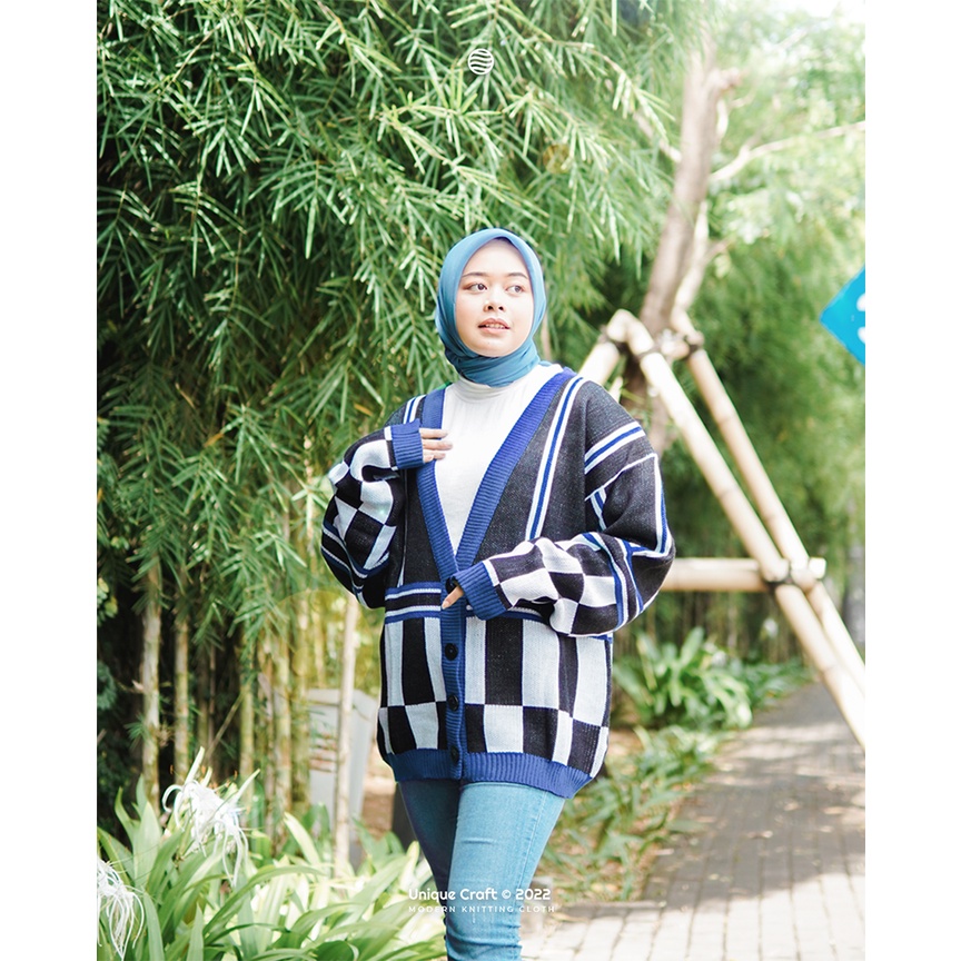 Cardigan - outer cardigan - Checkered Rally Oversize Cardigan By Uniquecraft_bdg