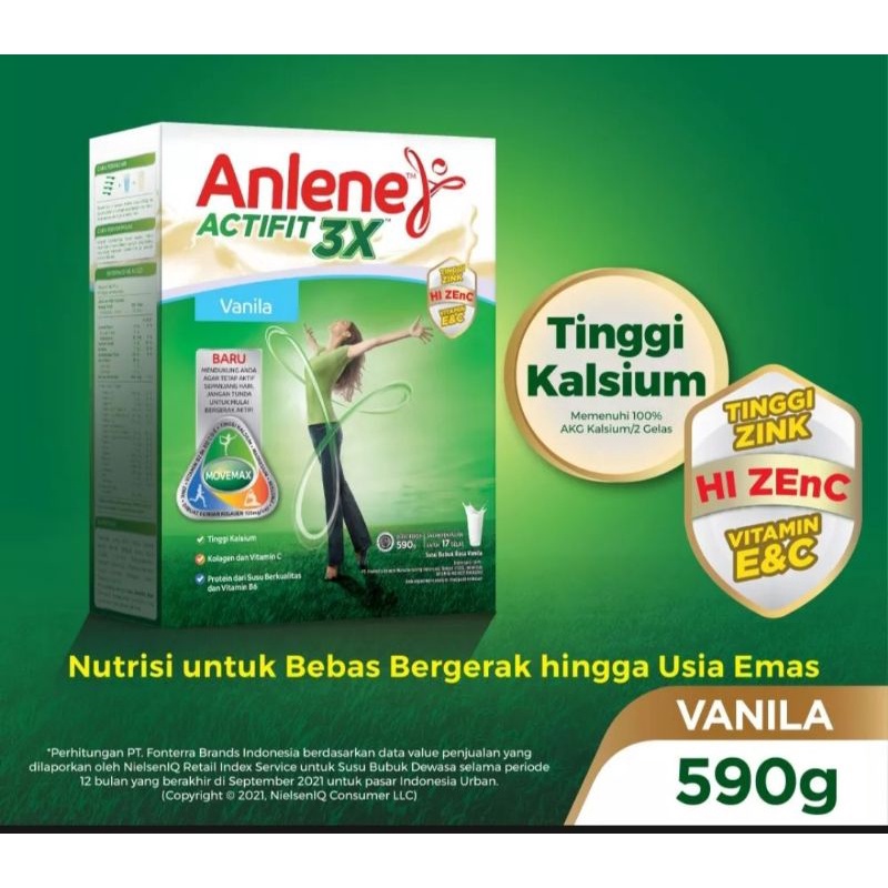 

anlene susu bubuk actifit vanilla/coklat/original 590gr harga termurah