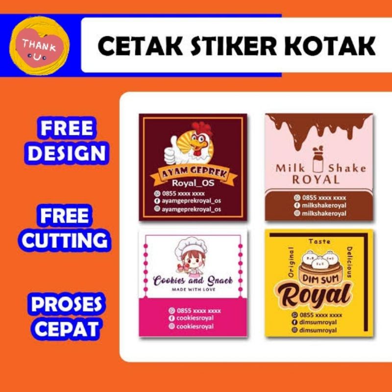 

Cetak Stiker Logo Custom Jualan Label A3 Kemasan Makanan Minuman Persegi Online Shop
