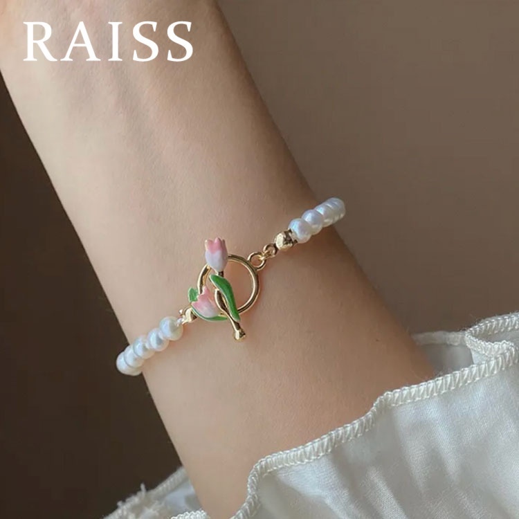 Gelang Tangan Rantai Aksen Bunga Tulipmutiara Imitasi Gaya Vintage Untuk Wanita