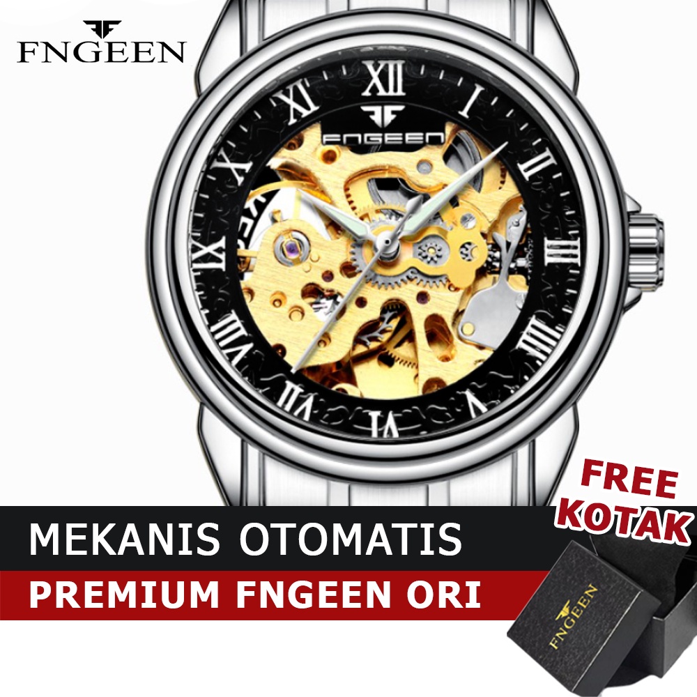 FNGEEN 8866 Mekanik Otomatis Jam Tangan Pria Luxury Stainless Steel Original Anti Air Automatic Watch + Kotak Gratis