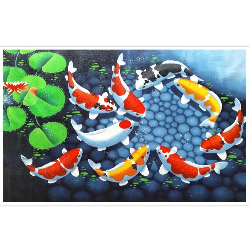 Hiasan dinding lukisan cetak Ikan koi plus bingkai ukuran 85x55