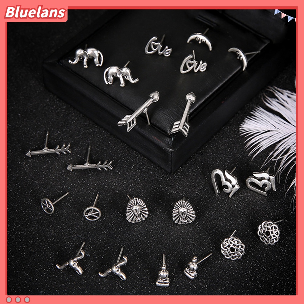 11 Pcs Anting Stud Bentuk Panah Bulan Gajah Gaya Vintage Untuk Wanita