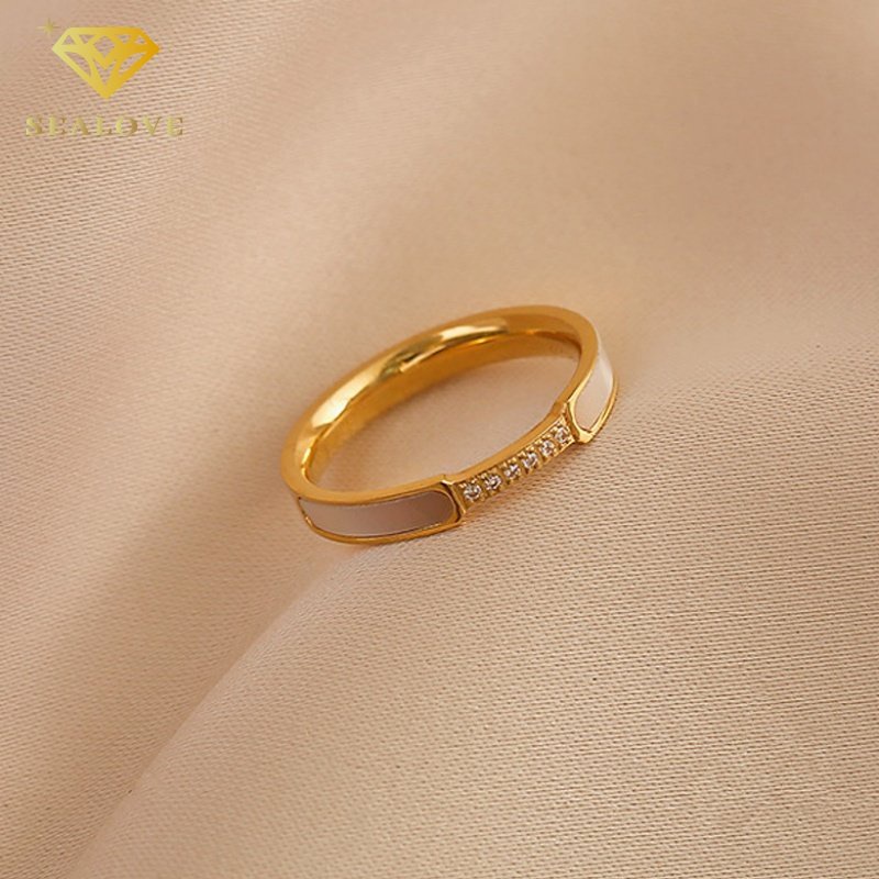 Cincin titanium wanita asli Anti Karat selamanya 18k emas cicin berlian aksesoris perhiasan korea