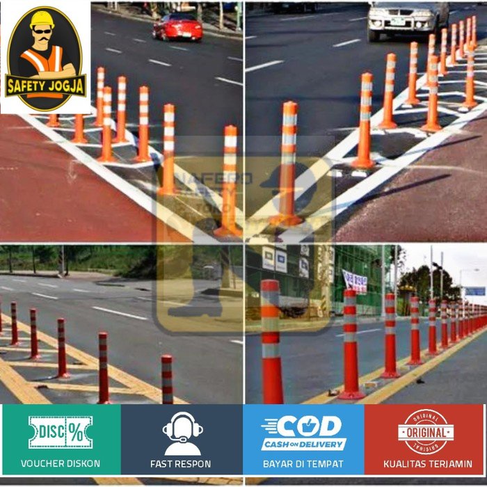 Stick Cone T Top Bollard Rubber Pembatas Jalan 75cm base orange