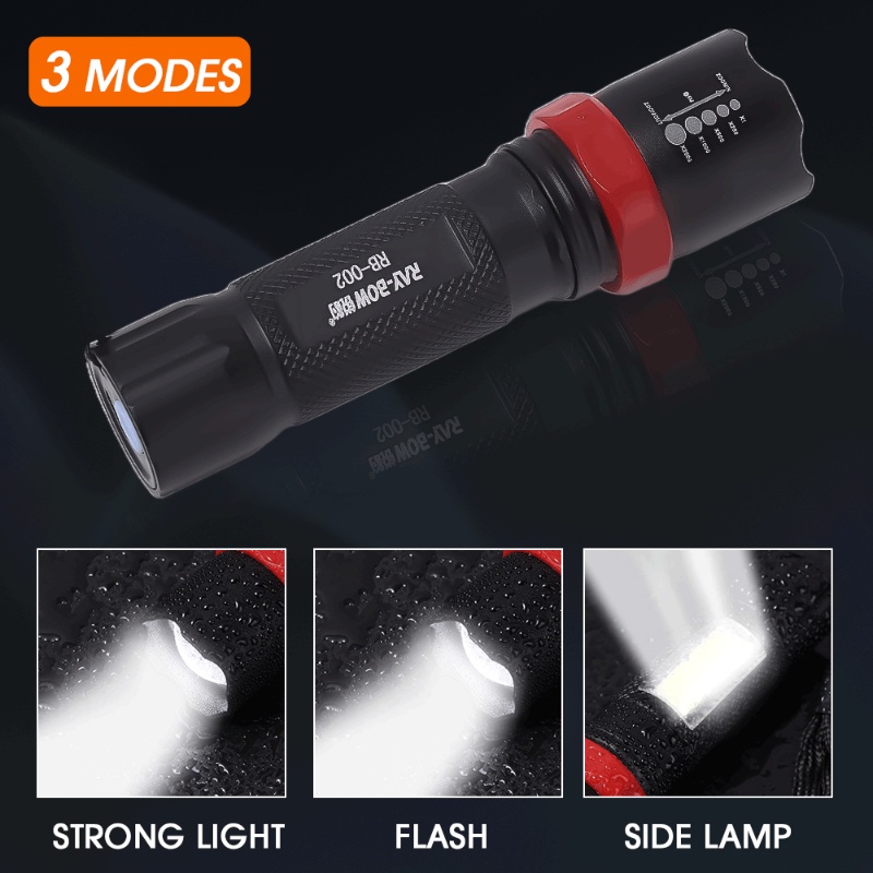 1 Pc Lampu Senter LED COB 3 Mode Adjustable Bahan Alloy Tahan Air Dengan Port Charger USB