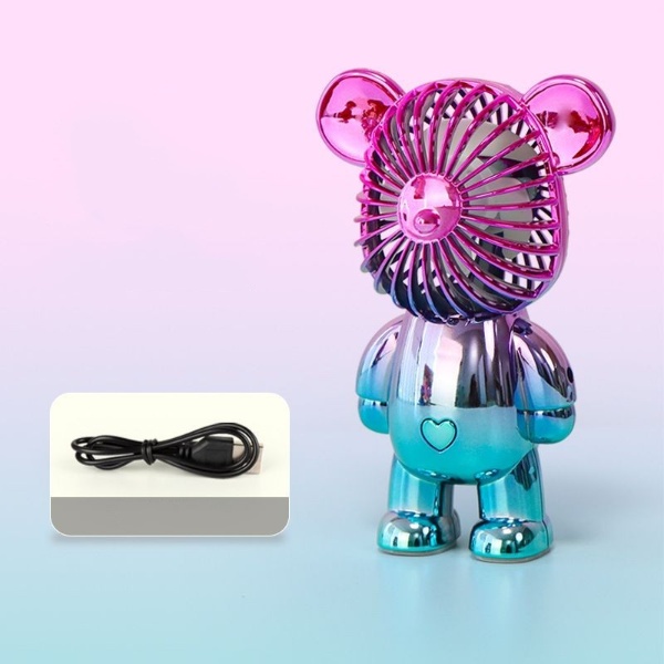 JY MF 987 Kipas Angin Mini Portable USB Charge Motif BearBrick Warna Gradasi / Kipas Angin Meja / Kipas Angin Genggam / Mini Fan Bear Portable