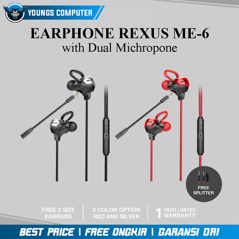 Earphone Gaming Rexus ME-6 with Dual Michrophone