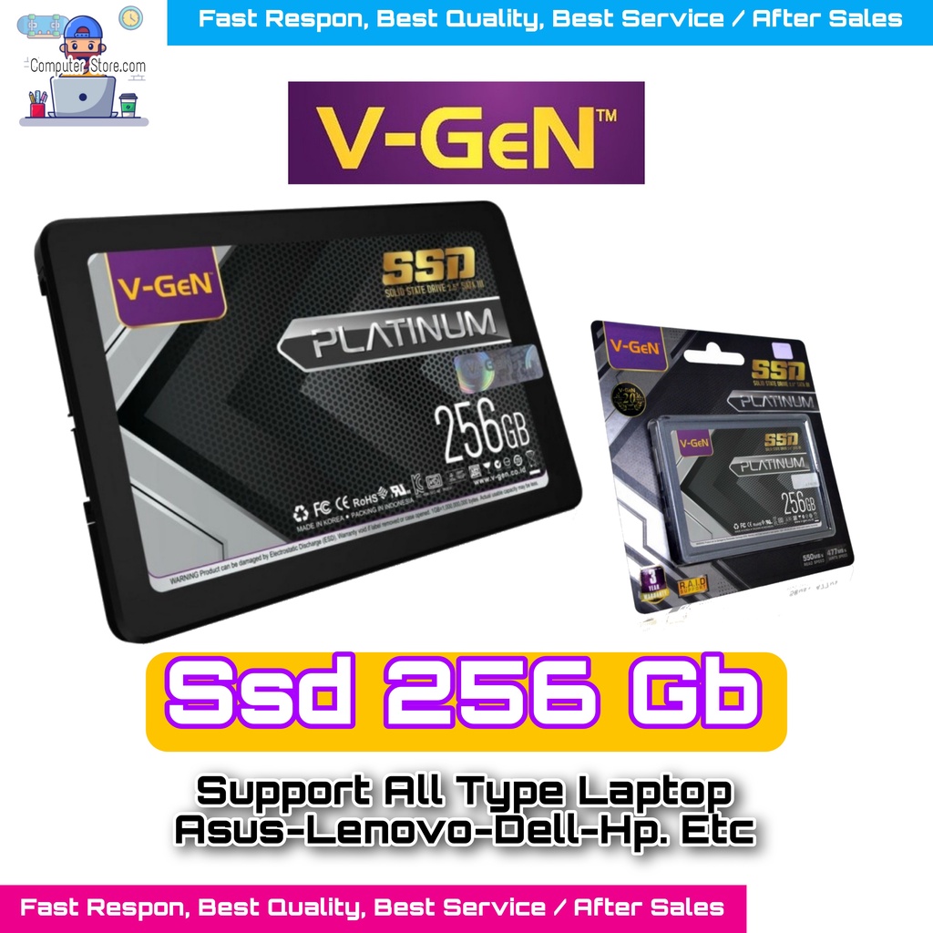 SSD VGen 256GB Sata 3 V-Gen Platinum Sata III 2,5inch Speed 550Mbps 256 Giga SSD Untuk Semua tipe Laptop Asus Lenovo HP Dell Sony PC Notebook AIO Macbook Garansi Produk Resmi