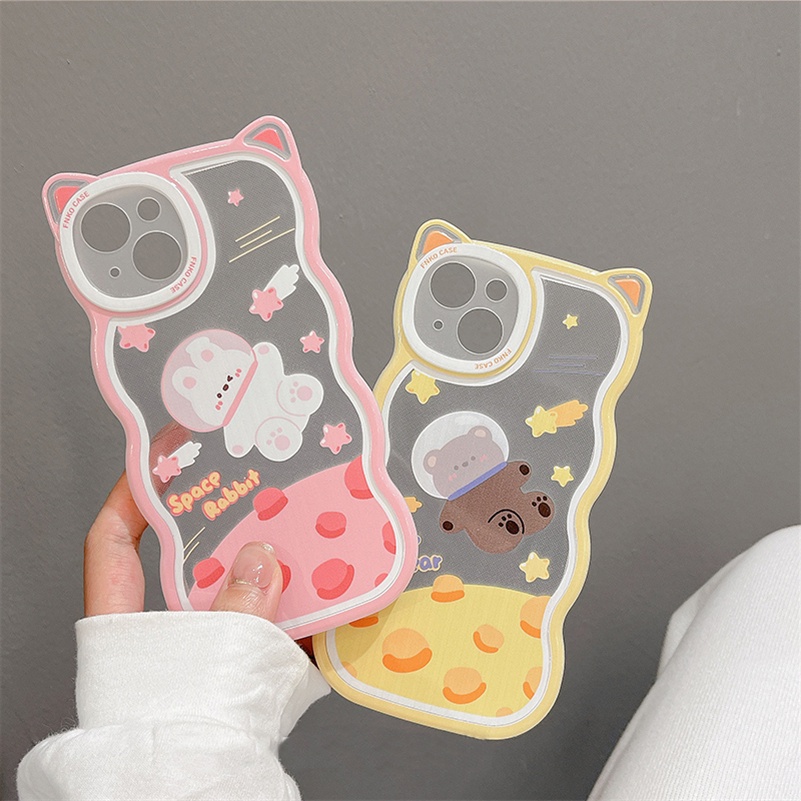 Soft Case Silikon Motif Kartun Beruang / Kelinci Untuk iPhone 14 13 12 11 Pro Max X Xr Xs Max 8 7 6 6s Plus SE