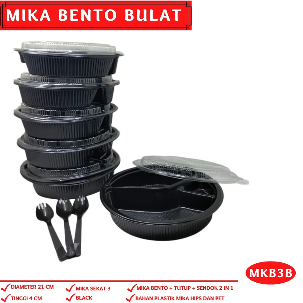 Mika Bento Sekat 3 Plus sendok 2In1 Mika Bento (Isi 10 Pcs-MKB3B)