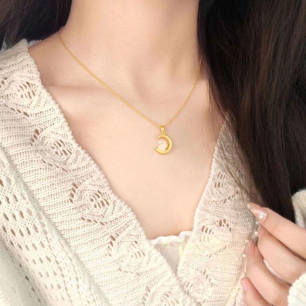 Mxbeauty 2023giok Kelinci Kalung Adjustable Hadiah Gadis Untuk Pestanya Perhiasan Giok Imitasi Hadiah Tahun Baru Bunny Necklace