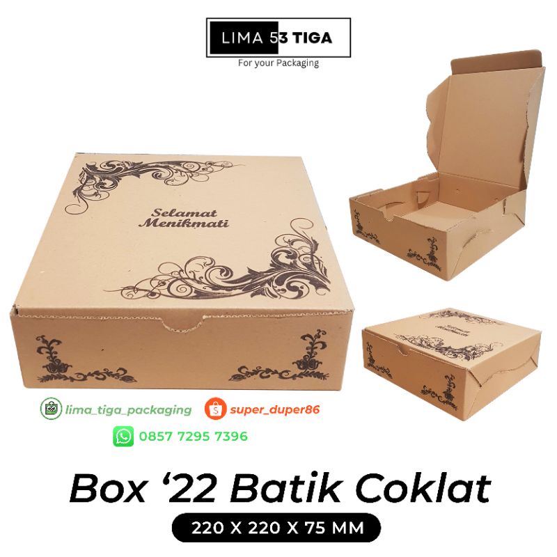 

Box Dus Coklat tebal Motif ukuran 22x22x7.5 cm (min.order kelipatan 10) untuk dus packaging/dus catering/dus kue