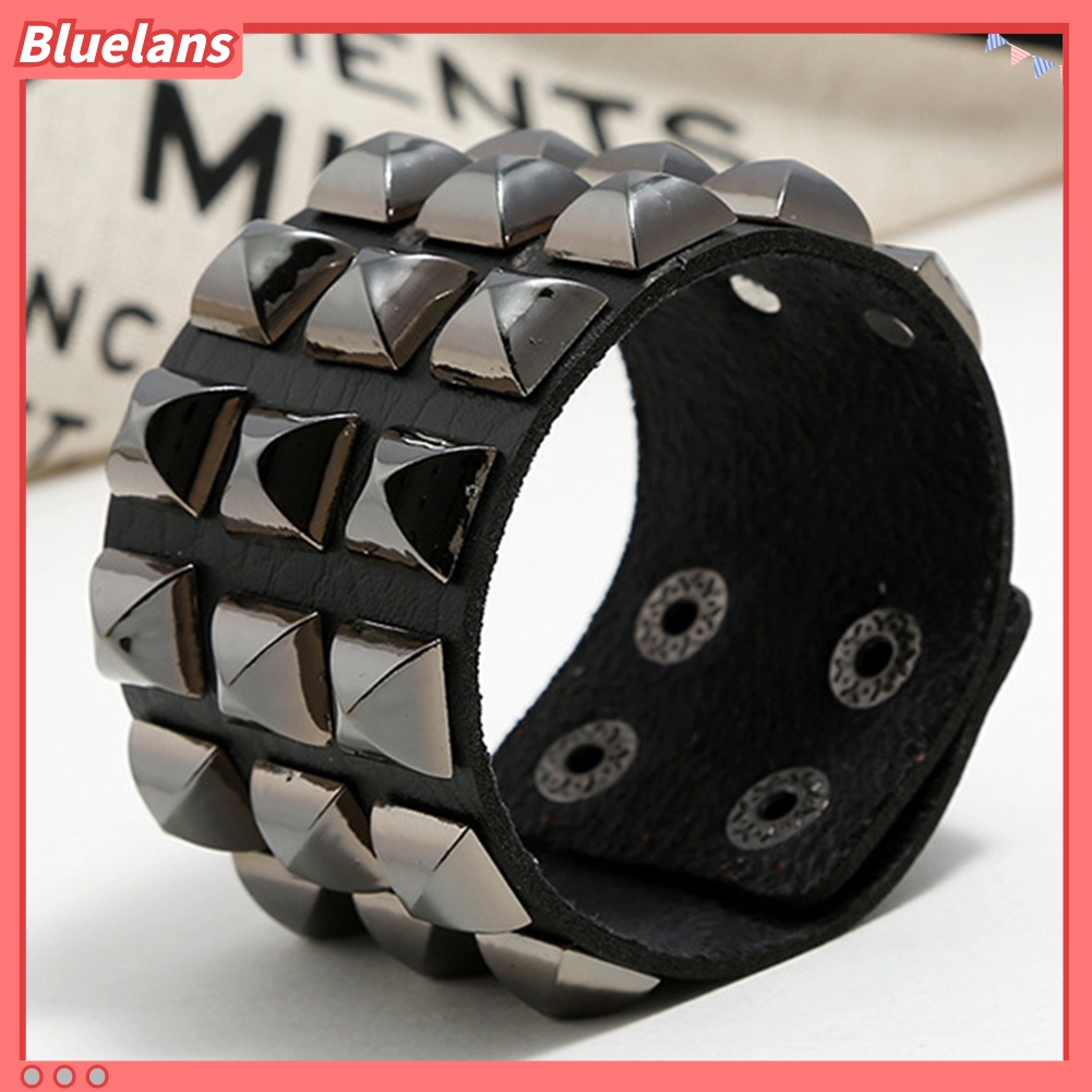 Bluelans Punk Men Women Club Square Rivet Studded Wide Cuff Faux Leather Bangle Bracelet