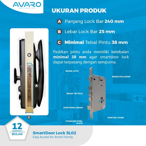 AVARO Smart Door Lock  SL-02 Digital Handle Kunci Pintu