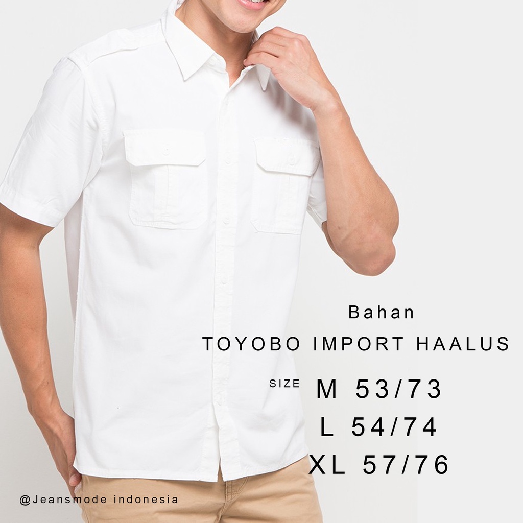 kemeja PDL PDH pria dinas lengan pendek polos putih hem seragam atasan pakaian baju bahan toyobo import