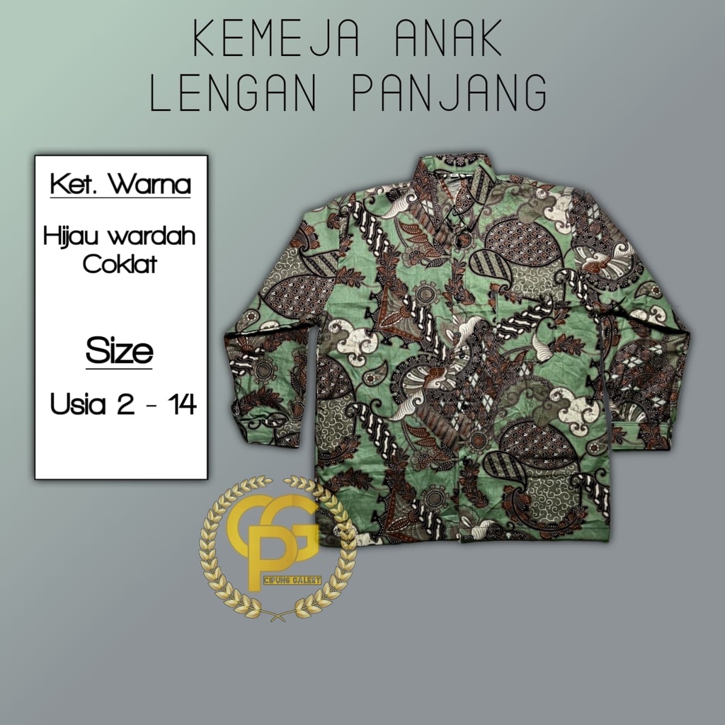 BATIK ANAK HIJAU MOTIF KEONG USIA 2-15 TAHUN