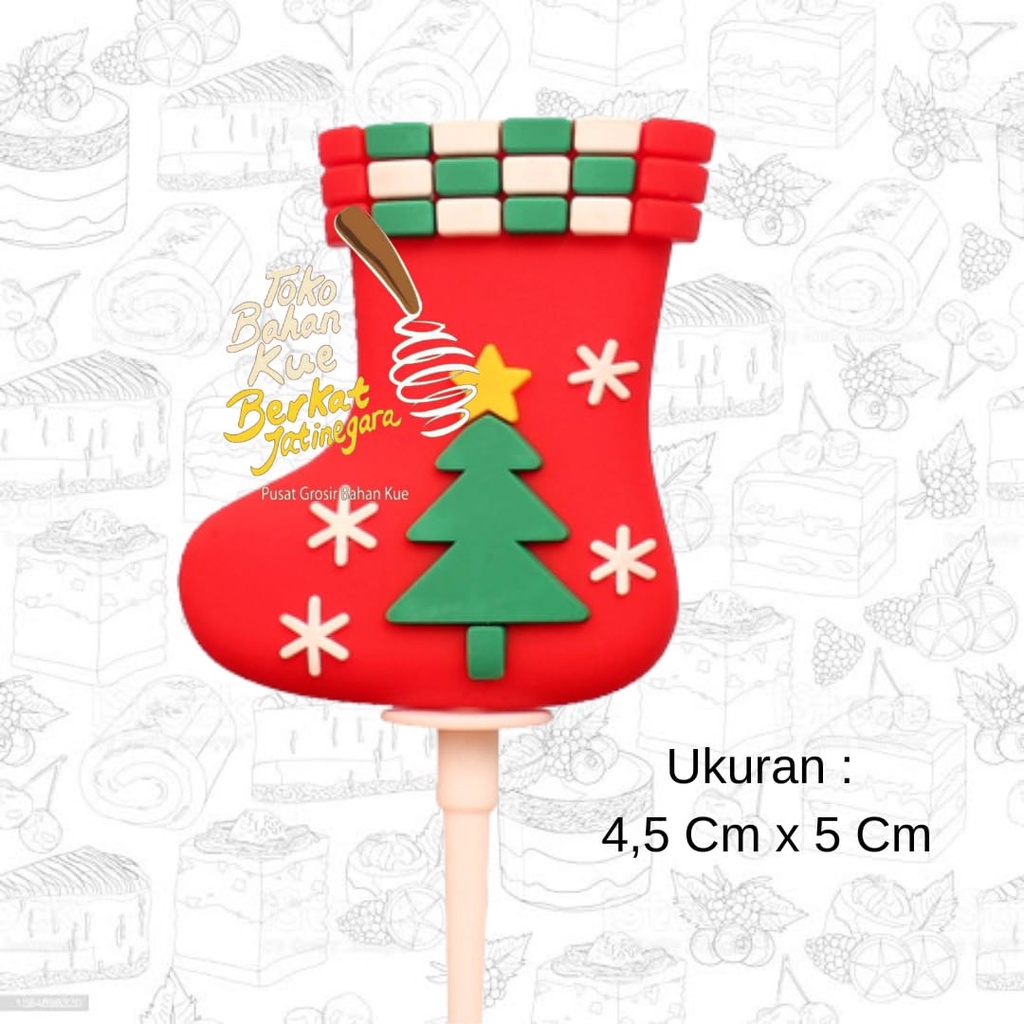 CAKE TOPPER XMAS KARET KAOS KAKI / DEKORASI KUE MERRY CHRISTMAS / PCS