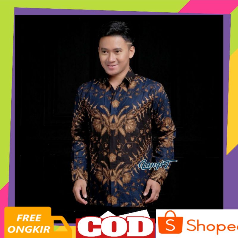 Baju Batik Pria Kemeja Batik Pekalongan jentik biru