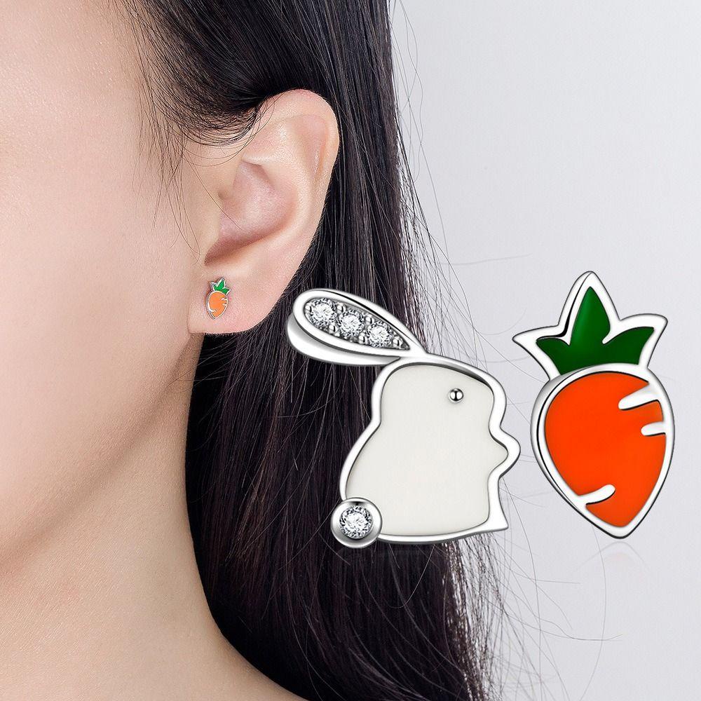 Mxbeauty Anting Kelinci Pesta Perhiasan Perancis Mini Lucu Elegan Indah Mata Kucing Batu Vintage Kristal Manis Telinga Stud