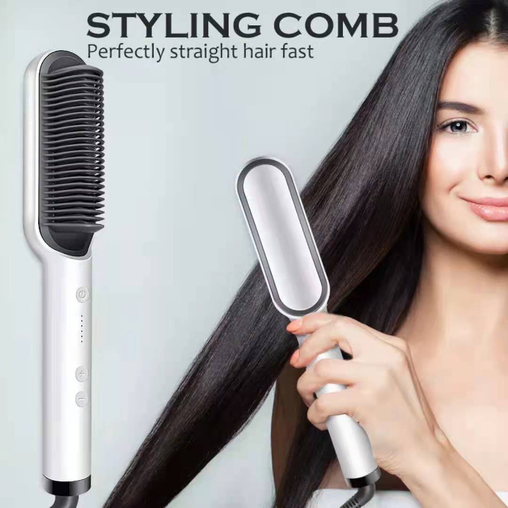 << Jenius >> Sisir Catokan Pelurus Curly Rambut 2 in 1 Sisir Pelurus Straight Comb Hair Stlylist-PUTIH