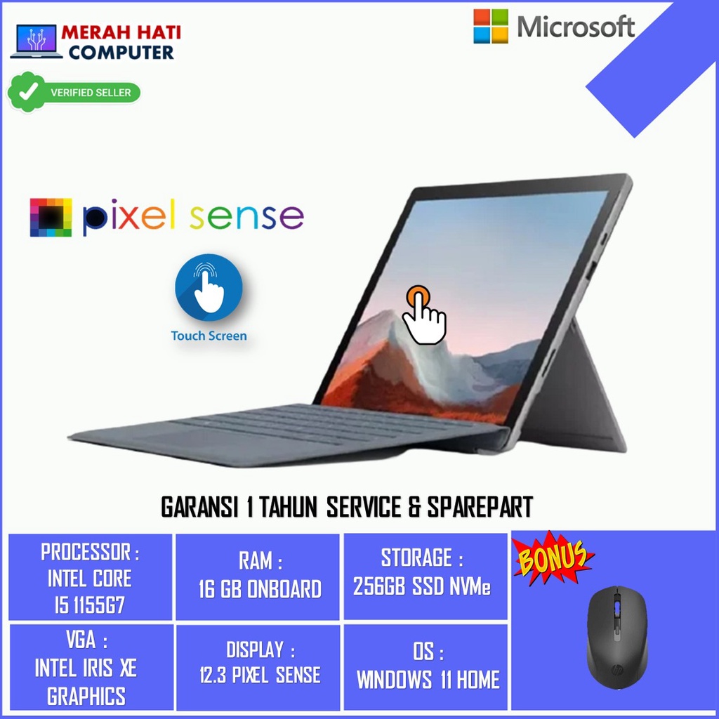 Laptop Touchscreen 2in1 Tablet Microsoft Surface Pro 7 Intel Core i5 Ram 8GB 256GB Ssd Touch Windows 10