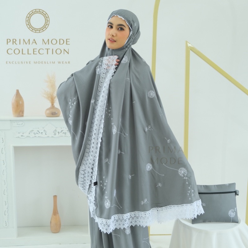 Mukena Dewasa Dandelion Rayon full bordir putih renda mewah premium