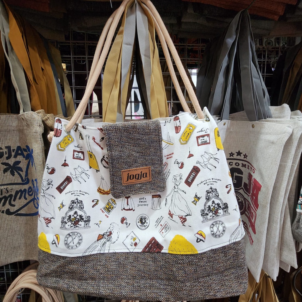 Totebag Wanita Motif Bahan Kanvas Tas Jogja Tote Tas Bahu Tas Jinjing Wanita Tas Tali Sumbu Oleh Oleh Jogja