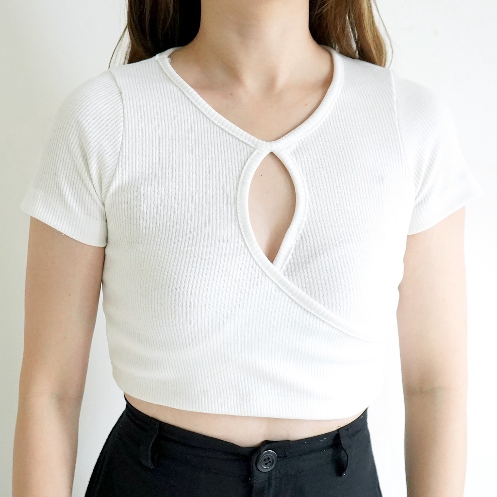Korean Crop Top O-Neck Top Knit Wanita Polos 155
