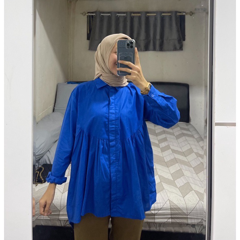 Tq88indonesia Fashion Kemeja Wanita Lengan Panjang / CISS OVERSIZE SHIRT / Kem / Hem Polos / Busana Casual Cewek / Ootd Kekinian