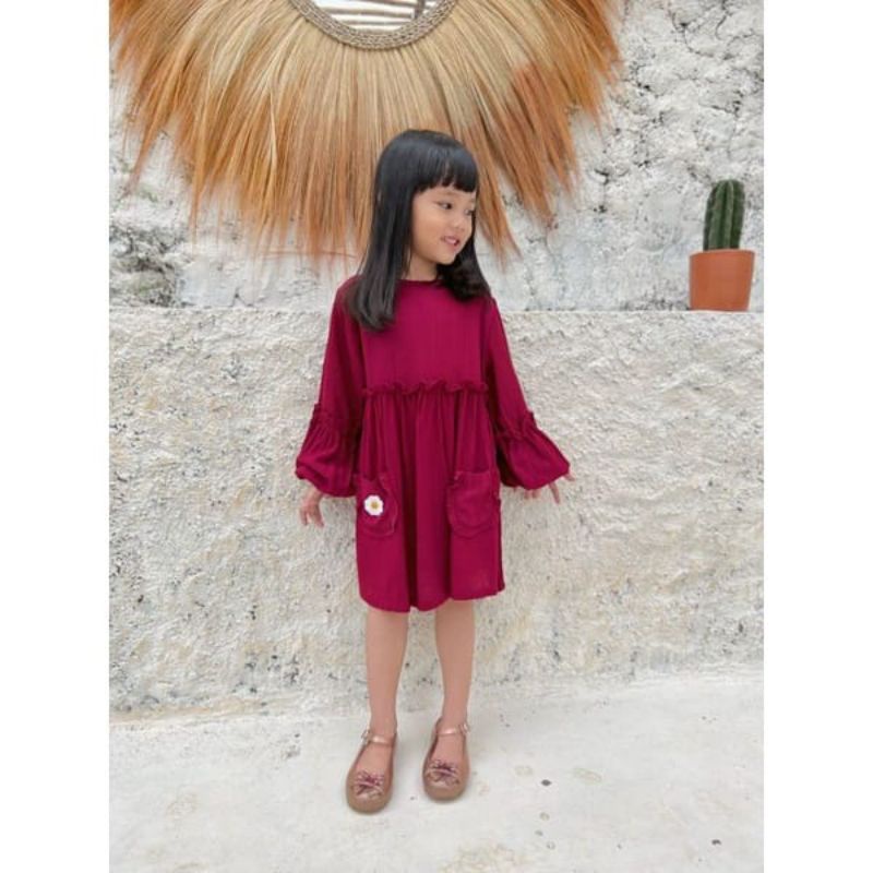 Tunik Anak Rayon Crinkle Lucuna Hawa  Warna MAROON 2-10thn