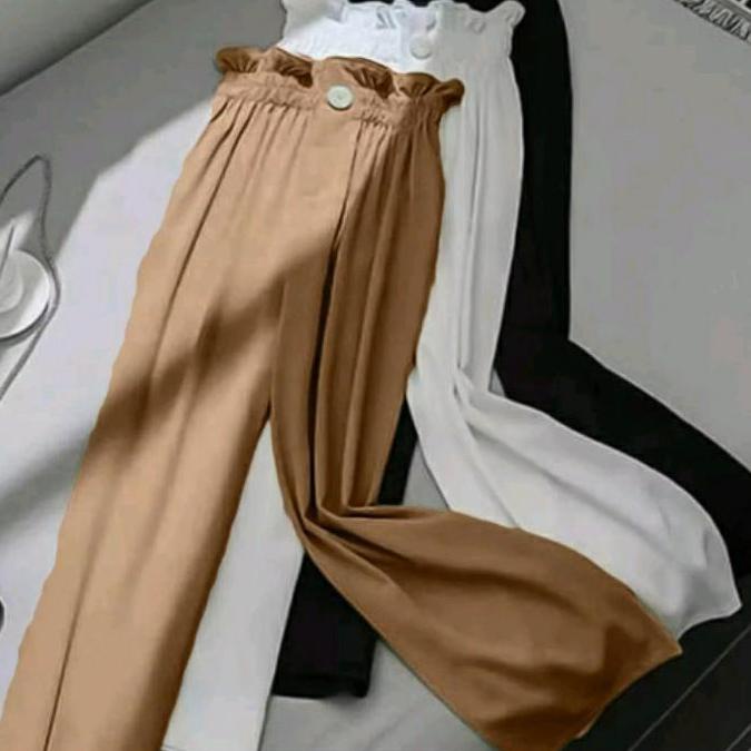 Paling Laris CELANA WANITA KULOT KERUT SUSUN PANJANG KANCING DEPAN ONG9