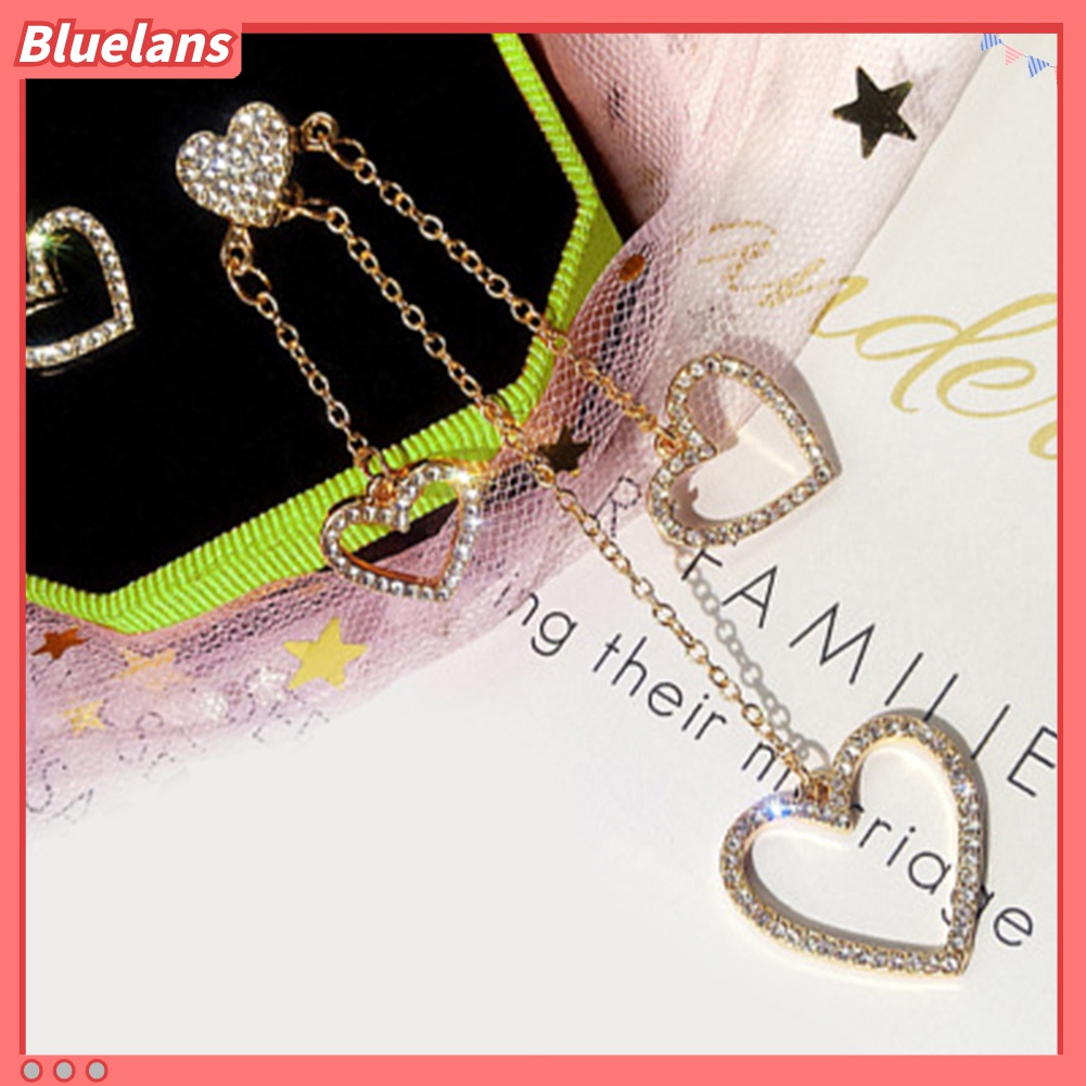 Anting Rantai Panjang Bentuk Kupu-Kupu Dan Hati Aksen Berlian Imitasi Untuk Wanita