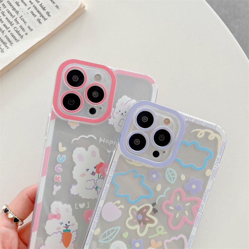 IPHONE Kartun Pelindung Hewan Kelinci Lucu Kelinci Transparan Phone Case Cover Untuk Iphone7 8 PLUS X XR XS 11 12 13 14 PRO MAX SE