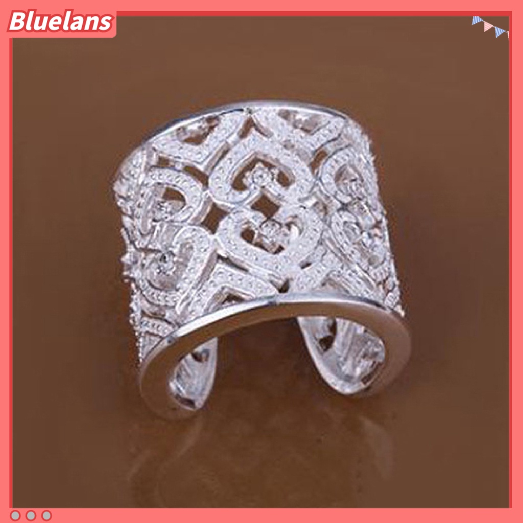 Bluelans Finger Ring Hollow Adjustable Rhinestones Tiny Open Hearts Ring