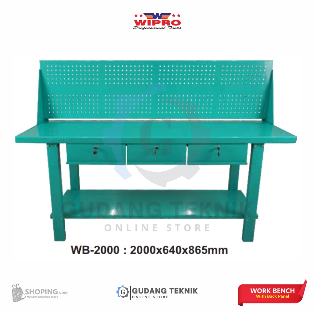 Work Bench Backpanel WIPRO WB-2000 / Meja Kerja Backpanel WIPRO WB2000 - 3 Rak Work Bench WIPRO WB 2000