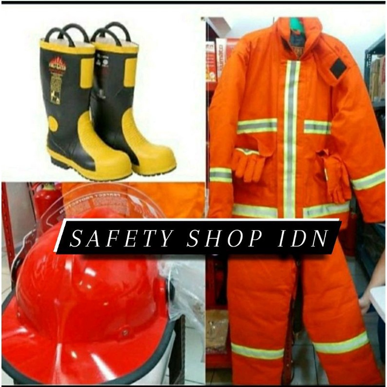 paket baju pemadam kebakaran + sepatu pemadam +helm pemadam kebakaran