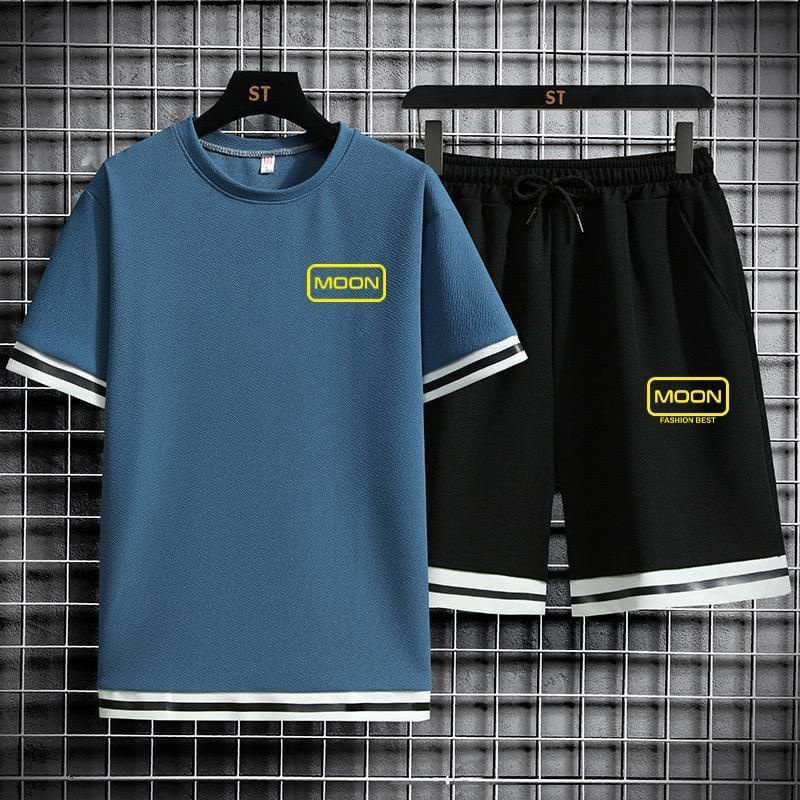 SETELAN PRIA COWOK ONE SET KAOS MOON LENGAN PENDEK + CELPEN SANTAI