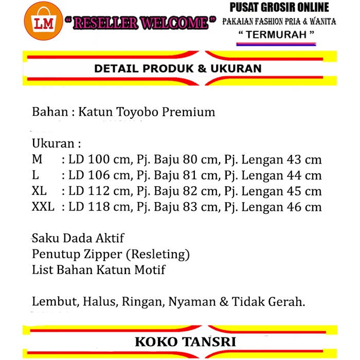 Baju Koko Pria Muslim KOKO TANSRI Katun Toyobo Lengan 3/4 JUMBO Big Size M-2XL LMS 29757