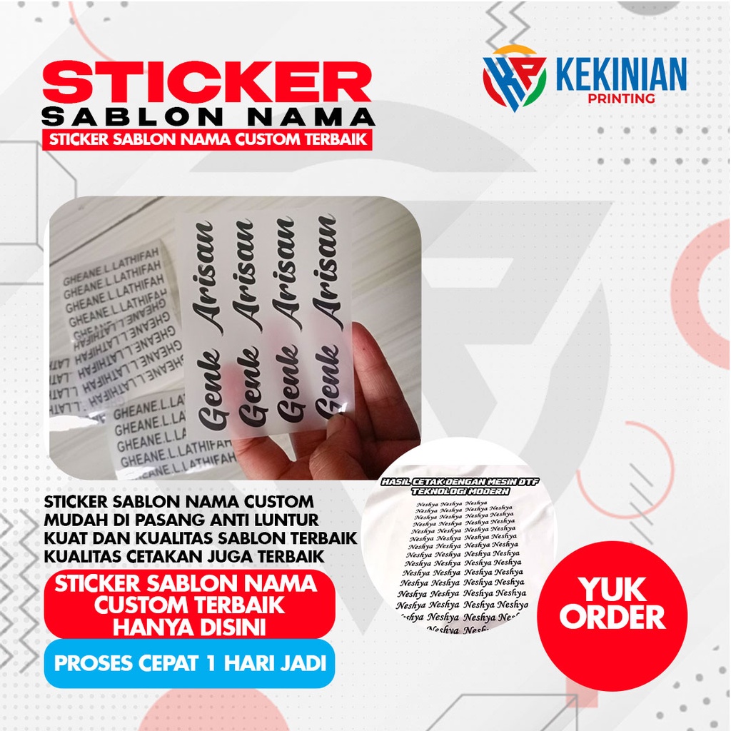 Stiker Kaos Sablon DTF NAMA Custom Baju Setrika
