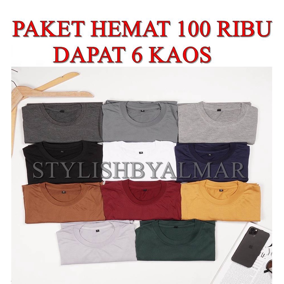 Paket Hemat Kaos Polos Distro 6 pcs 100 Ribu Berkualitas Serap Keringat