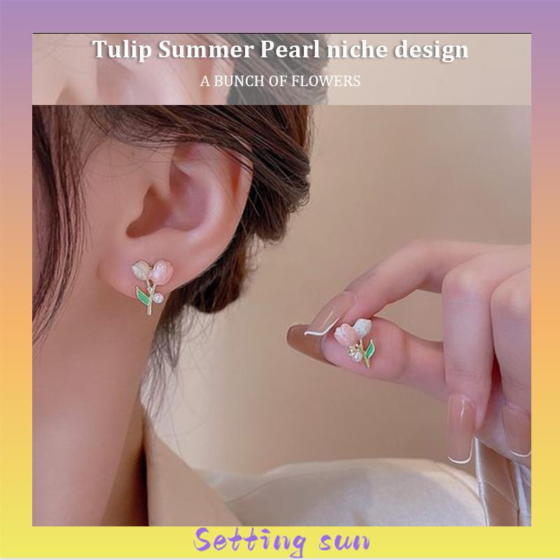 Anting S925 Silver Plated Soft Tulip Earrings Female Earrings Asesori TN