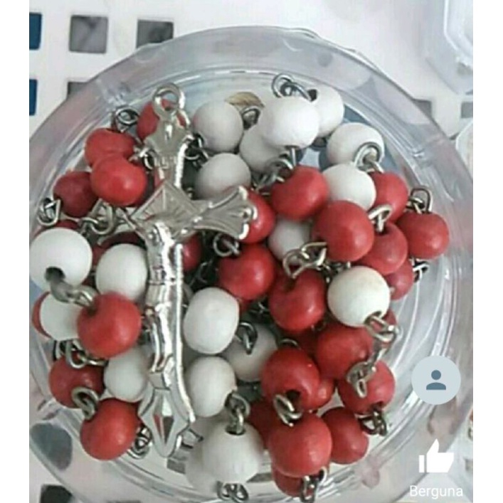 ROSARIO merah putih kayu wangi + box. uk 6mm